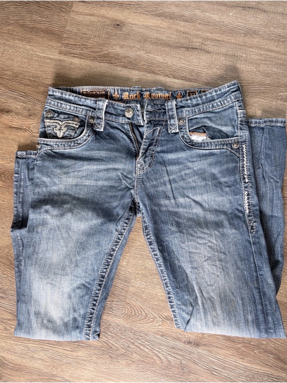 Rock Revival Men’s Distressed Blue Denim Jeans